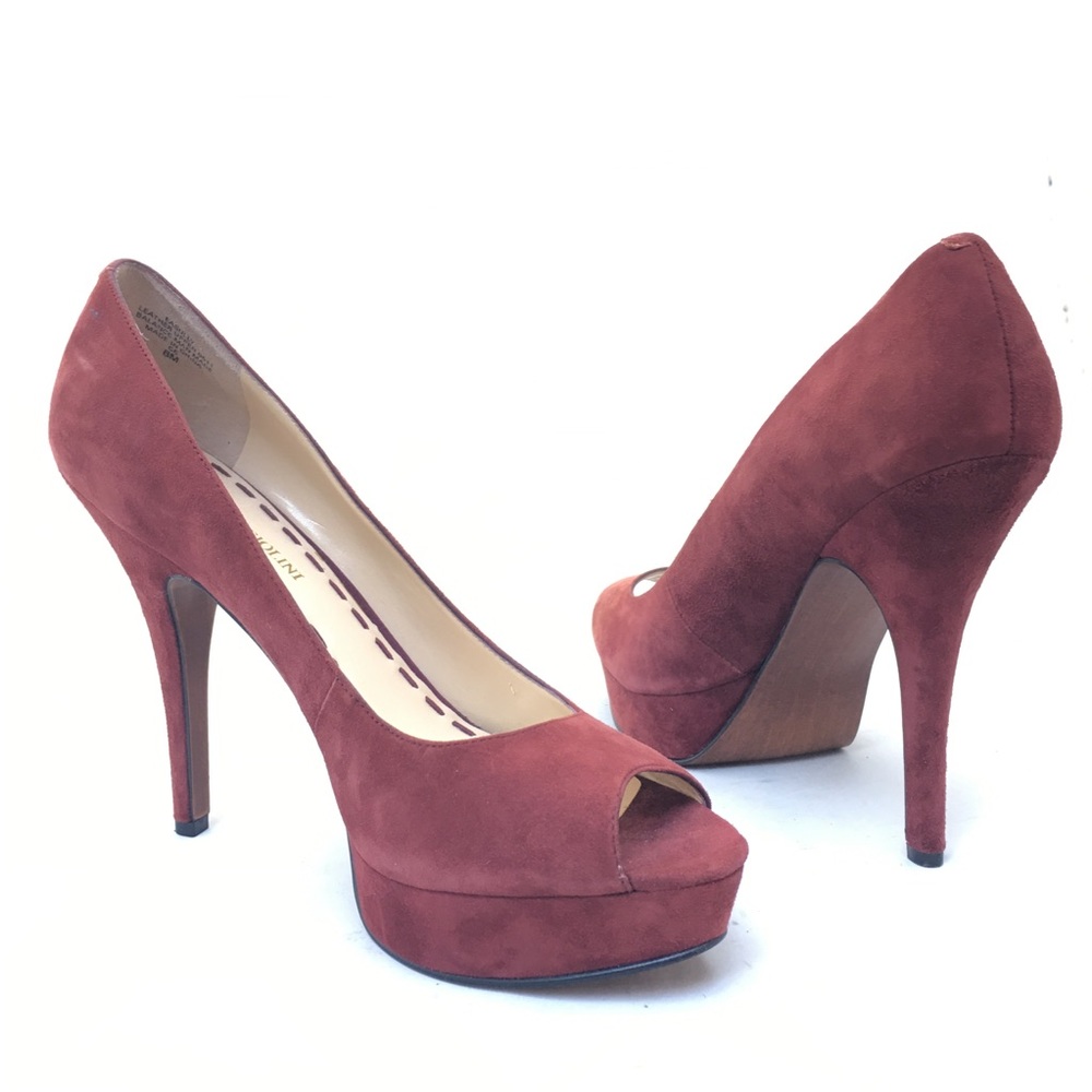 Enzo Angiolini Easully Dark Red Suede Peep Toe 8m Gem